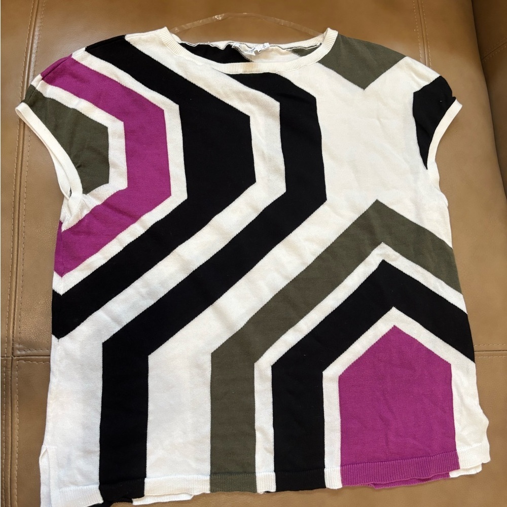 Chico's Geometric bold Striped cotton blouse - Picture 2 of 5